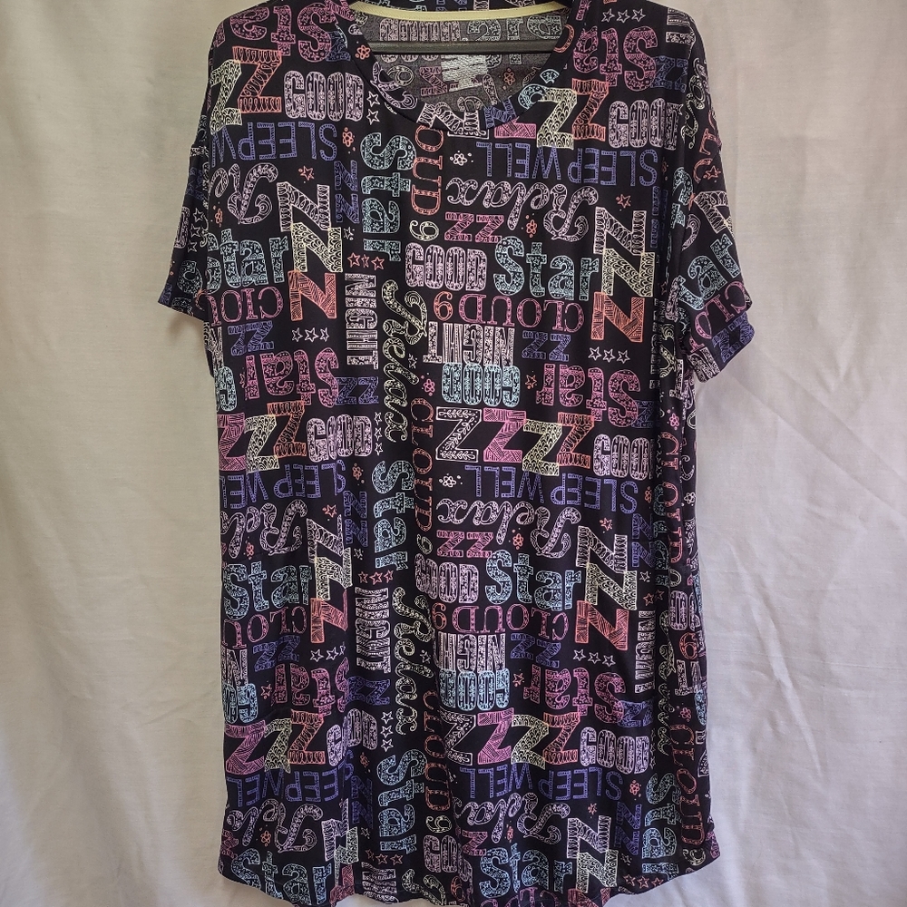 Secret Treasures Sleep Shirt Black Multi Colored Graphic print Short Sleeve L/XL